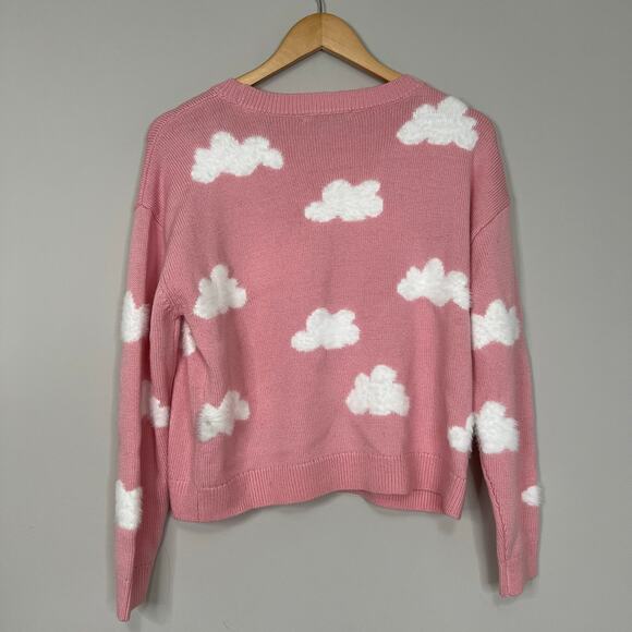 Alice + Olivia Gleeson Fuzzy Cloud Print Wool Pullover Sweater Rare Pink Est M - Picture 3 of 8